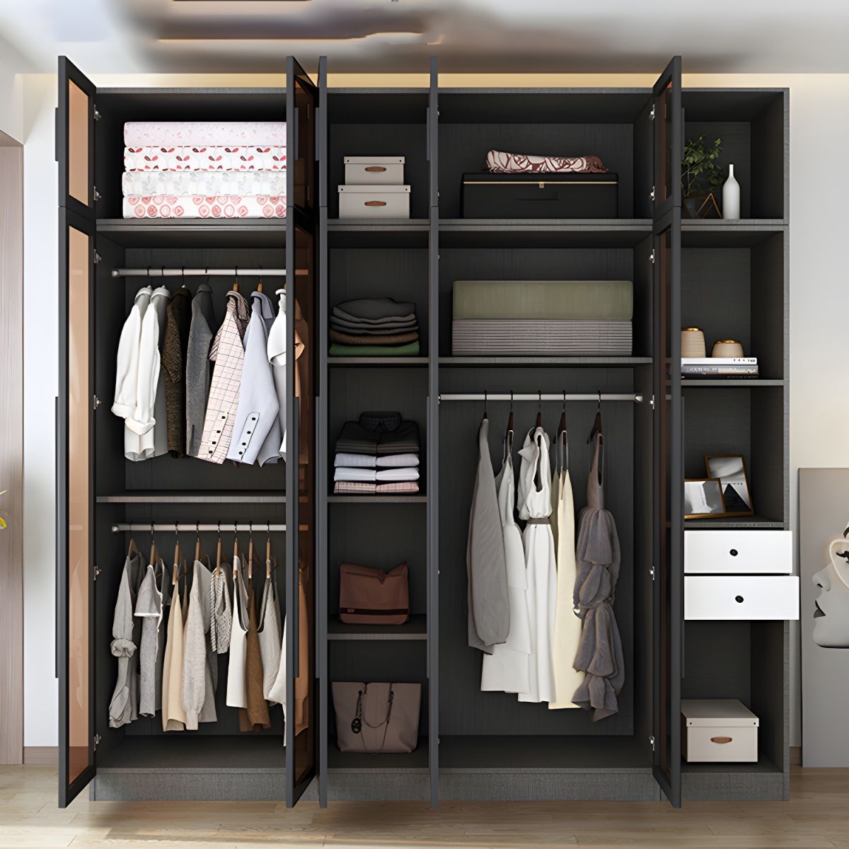 Siyah Cam Kapaklı Modern Gardrop