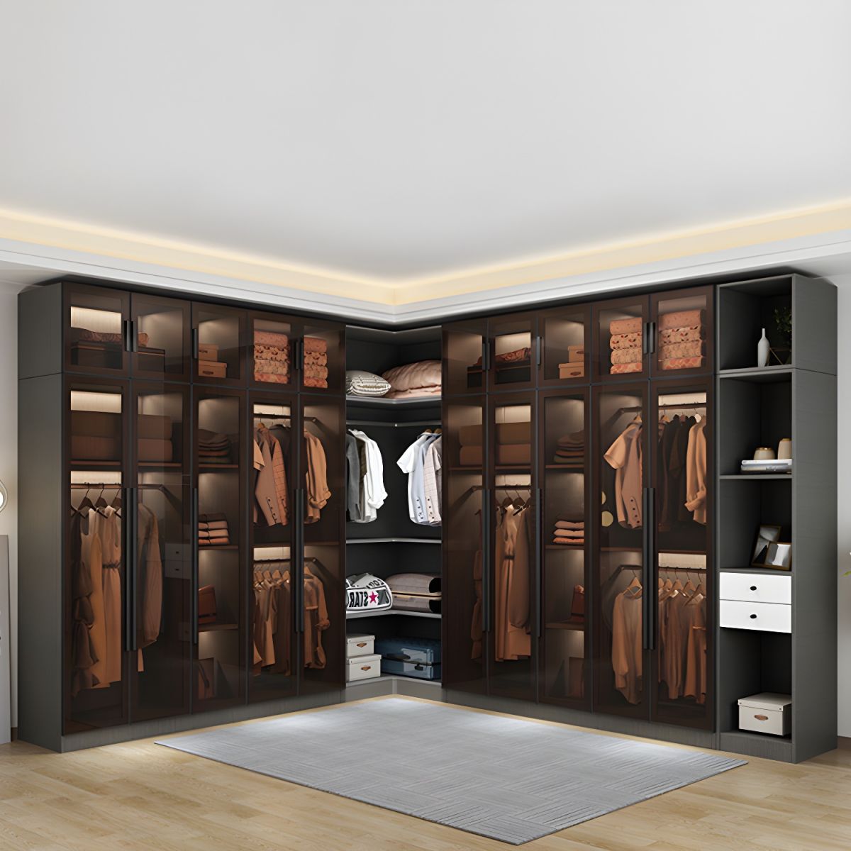 Siyah Cam Kapaklı Modern Gardrop