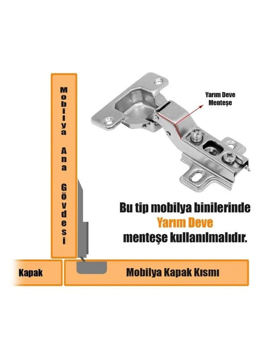 Deve Boynu Menteşe | Mobilya Dolap Kapak Menteşesi Yarım Deve Tas Menteşe